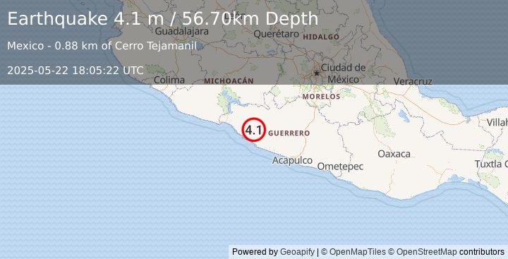 Earthquake GUERRERO, MEXICO (4.1 m) (2025-05-22 18:05:22 UTC)