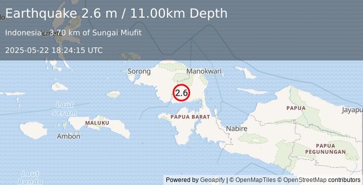 Earthquake PAPUA, INDONESIA (2.6 m) (2025-05-22 18:24:15 UTC)