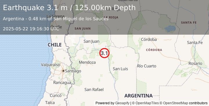 Earthquake MENDOZA, ARGENTINA (3.1 m) (2025-05-22 19:16:30 UTC)