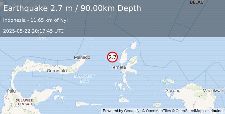 Earthquake MOLUCCA SEA (2.7 m) (2025-05-22 20:17:45 UTC)