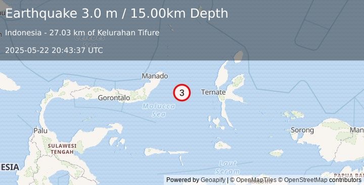 Earthquake MOLUCCA SEA (3.0 m) (2025-05-22 20:43:37 UTC)