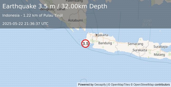 Earthquake SUNDA STRAIT, INDONESIA (3.5 m) (2025-05-22 21:36:37 UTC)