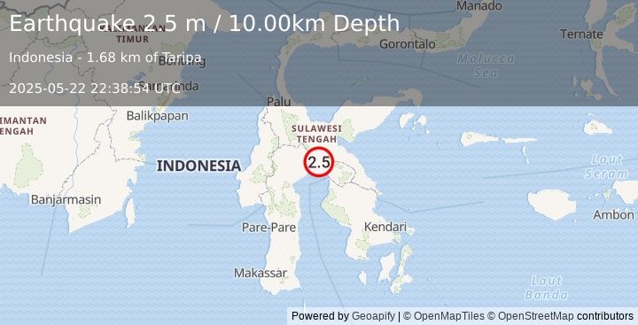 Earthquake SULAWESI, INDONESIA (2.5 m) (2025-05-22 22:38:54 UTC)