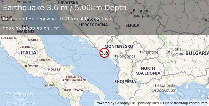 Earthquake CROATIA (3.6 m) (2025-05-22 22:51:59 UTC)