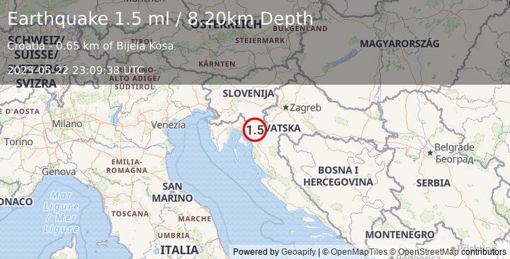 Earthquake CROATIA (1.5 ml) (2025-05-22 23:09:38 UTC)