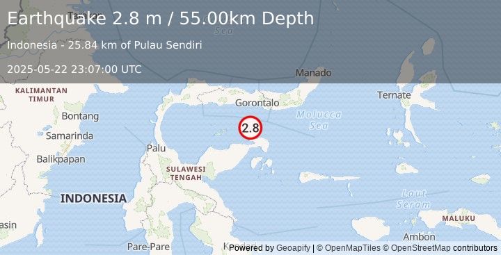 Earthquake SULAWESI, INDONESIA (2.8 m) (2025-05-22 23:07:00 UTC)