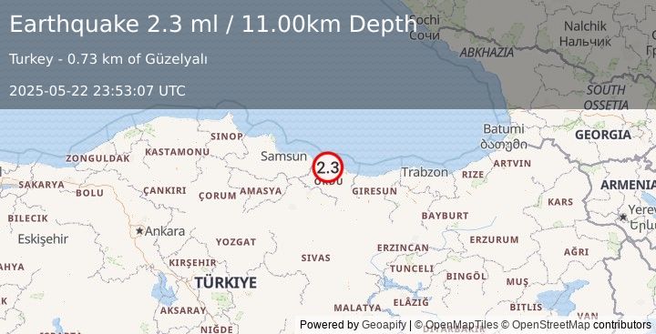 Earthquake CENTRAL TURKEY (2.3 ml) (2025-05-22 23:53:07 UTC)