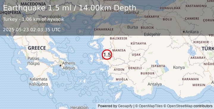 Earthquake WESTERN TURKEY (1.5 ml) (2025-05-23 02:03:35 UTC)