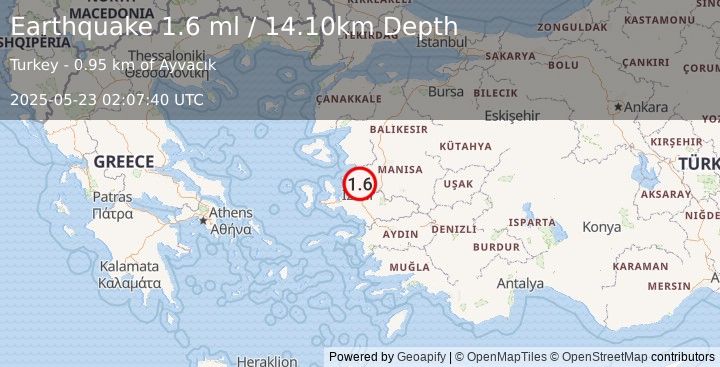 Earthquake WESTERN TURKEY (1.6 ml) (2025-05-23 02:07:40 UTC)