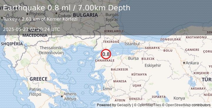 Earthquake WESTERN TURKEY (0.8 ml) (2025-05-23 02:29:24 UTC)