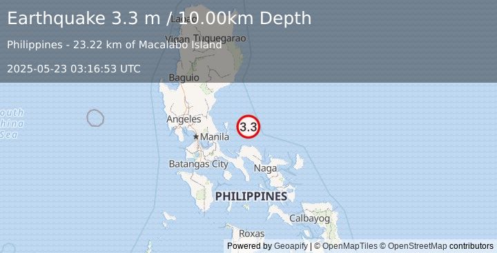 Earthquake LUZON, PHILIPPINES (3.3 m) (2025-05-23 03:16:53 UTC)