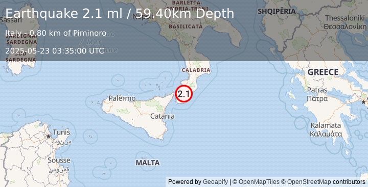 Earthquake SOUTHERN ITALY (2.1 ml) (2025-05-23 03:35:00 UTC)