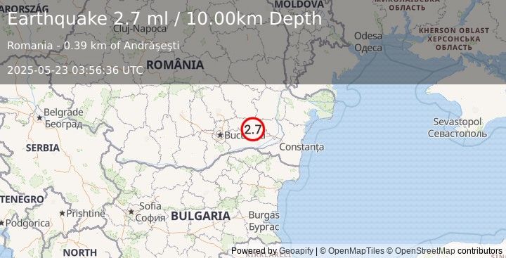 Earthquake ROMANIA (2.7 ml) (2025-05-23 03:56:37 UTC)
