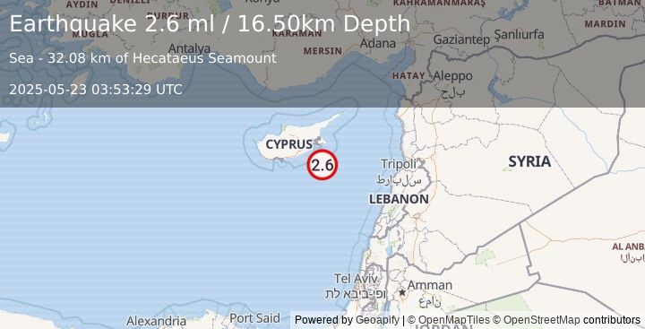 Earthquake CYPRUS REGION (2.6 ml) (2025-05-23 03:53:29 UTC)
