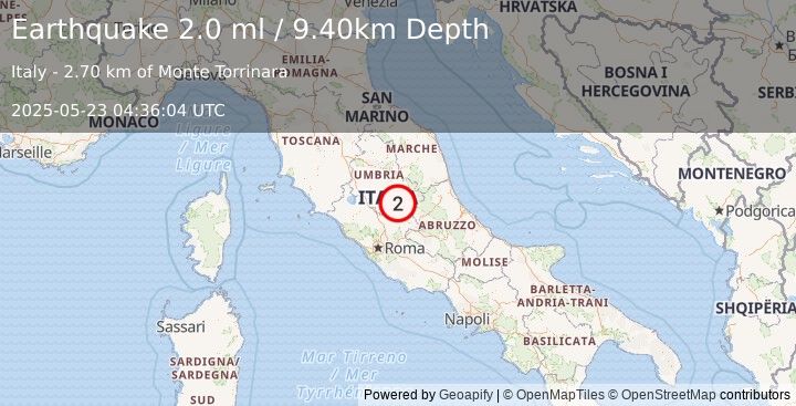 Earthquake CENTRAL ITALY (2.0 ml) (2025-05-23 04:36:04 UTC)