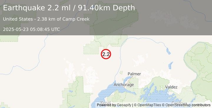 Earthquake CENTRAL ALASKA (2.2 ml) (2025-05-23 05:08:45 UTC)