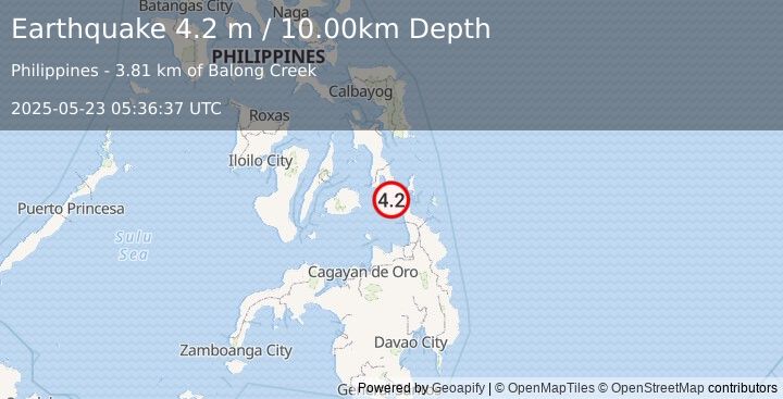 Earthquake MINDANAO, PHILIPPINES (4.2 m) (2025-05-23 05:36:37 UTC)