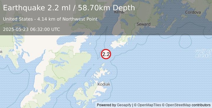Earthquake KODIAK ISLAND REGION, ALASKA (2.2 ml) (2025-05-23 06:32:00 UTC)