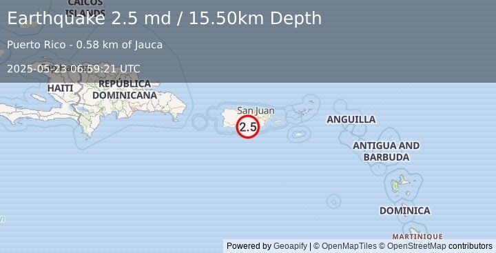 Earthquake PUERTO RICO (2.5 md) (2025-05-23 06:59:59 UTC)