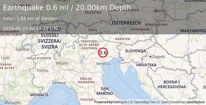 Earthquake NORTHERN ITALY (0.6 ml) (2025-05-23 08:18:18 UTC)