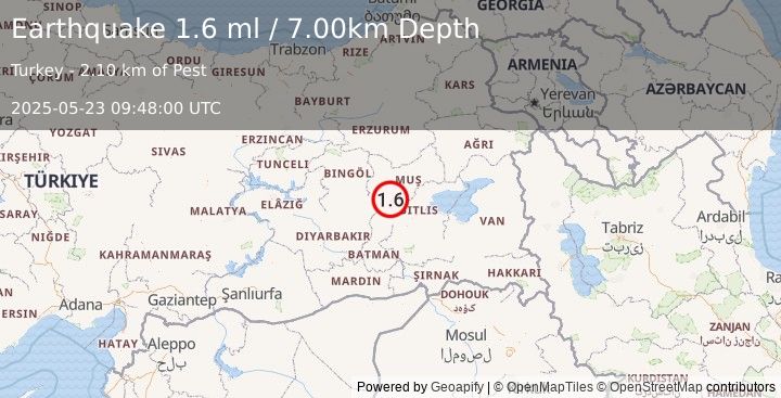 Earthquake EASTERN TURKEY (1.6 ml) (2025-05-23 09:48:00 UTC)