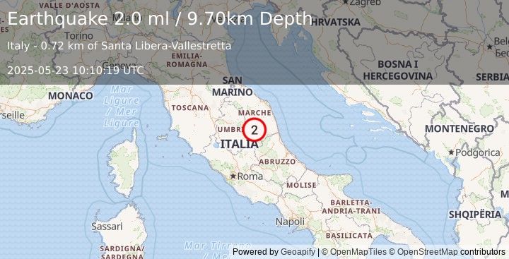 Earthquake CENTRAL ITALY (2.0 ml) (2025-05-23 10:10:19 UTC)
