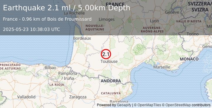 Earthquake FRANCE (2.1 ml) (2025-05-23 10:38:03 UTC)