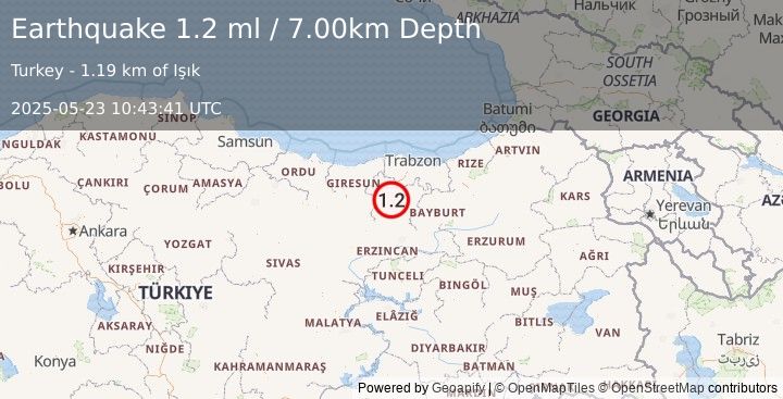 Earthquake EASTERN TURKEY (1.2 ml) (2025-05-23 10:43:41 UTC)