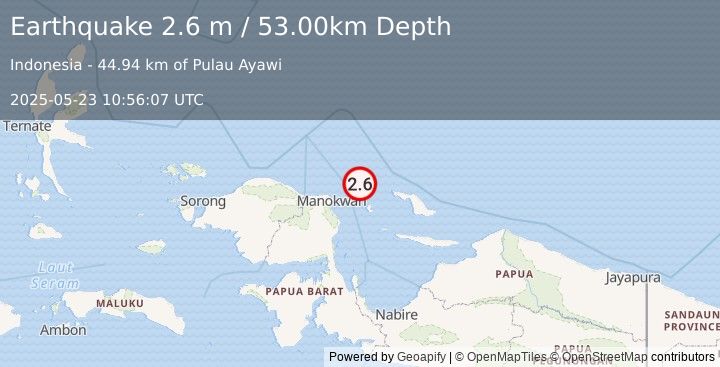 Earthquake NEAR N COAST OF PAPUA, INDONESIA (2.6 m) (2025-05-23 10:56:07 UTC)