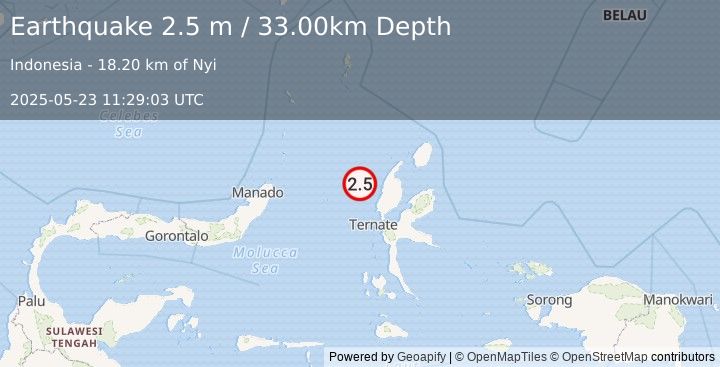 Earthquake HALMAHERA, INDONESIA (2.5 m) (2025-05-23 11:29:03 UTC)