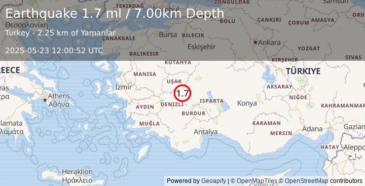 Earthquake WESTERN TURKEY (1.7 ml) (2025-05-23 12:00:52 UTC)