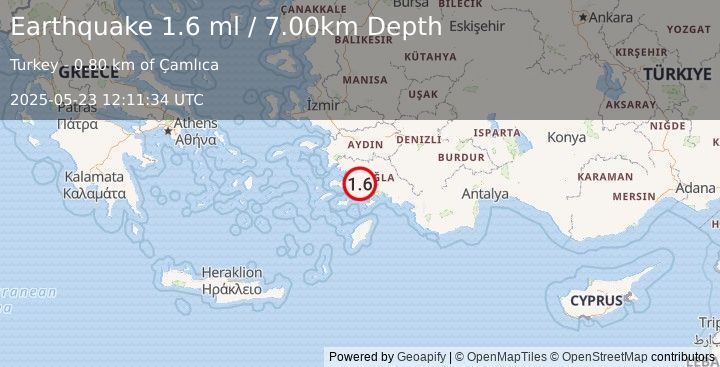 Earthquake WESTERN TURKEY (1.6 ml) (2025-05-23 12:11:34 UTC)