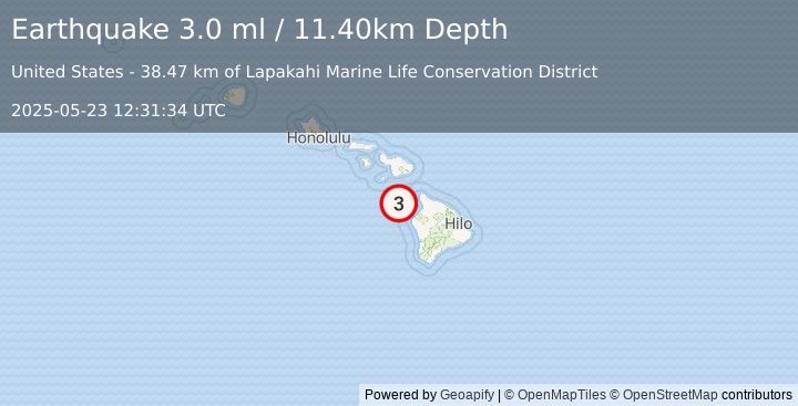 Earthquake MAUI REGION, HAWAII (3.0 ml) (2025-05-23 12:31:34 UTC)
