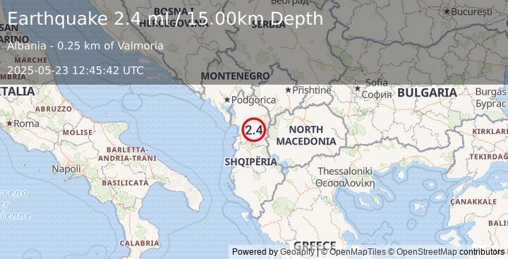 Earthquake ALBANIA (2.4 ml) (2025-05-23 12:45:42 UTC)