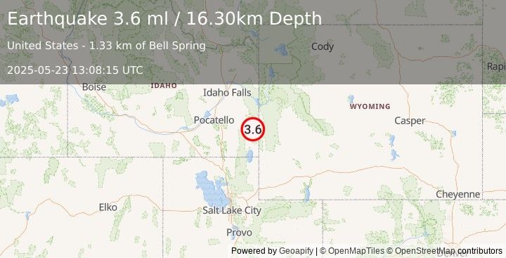 Earthquake SOUTHERN IDAHO (3.6 ml) (2025-05-23 13:08:15 UTC)