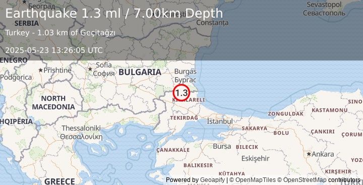 Earthquake WESTERN TURKEY (1.3 ml) (2025-05-23 13:26:05 UTC)