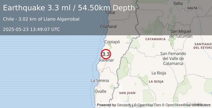Earthquake ATACAMA, CHILE (3.3 ml) (2025-05-23 13:49:07 UTC)
