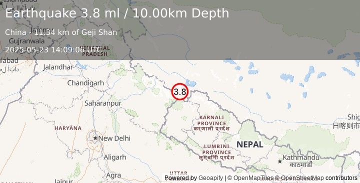 Earthquake WESTERN XIZANG (3.8 m) (2025-05-23 14:09:08 UTC)