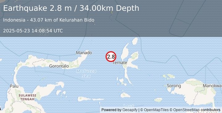 Earthquake MOLUCCA SEA (2.8 m) (2025-05-23 14:08:54 UTC)