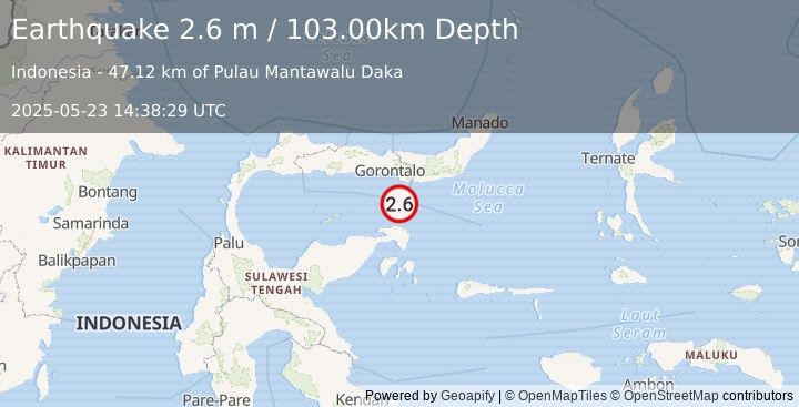 Earthquake SULAWESI, INDONESIA (2.6 m) (2025-05-23 14:38:29 UTC)