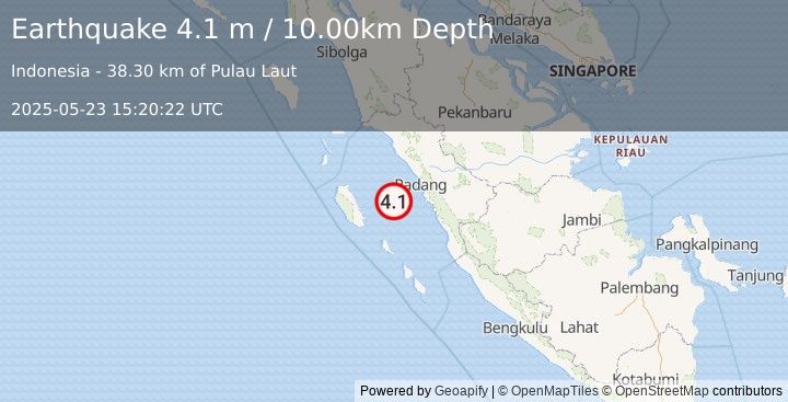 Earthquake KEP. MENTAWAI REGION, INDONESIA (4.1 m) (2025-05-23 15:20:22 UTC)