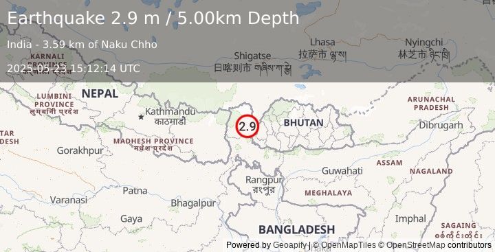 Earthquake SIKKIM, INDIA (2.9 m) (2025-05-23 15:12:14 UTC)