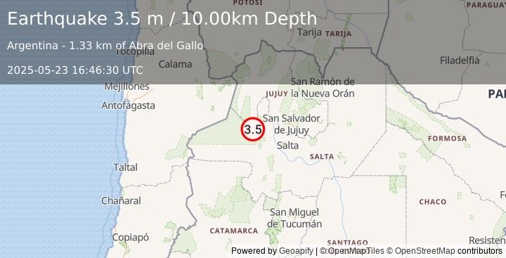 Earthquake SALTA, ARGENTINA (3.5 m) (2025-05-23 16:46:30 UTC)
