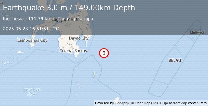 Earthquake PHILIPPINE ISLANDS REGION (3.0 m) (2025-05-23 16:51:51 UTC)