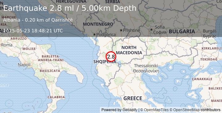 Earthquake ALBANIA (2.6 ml) (2025-05-23 18:48:21 UTC)