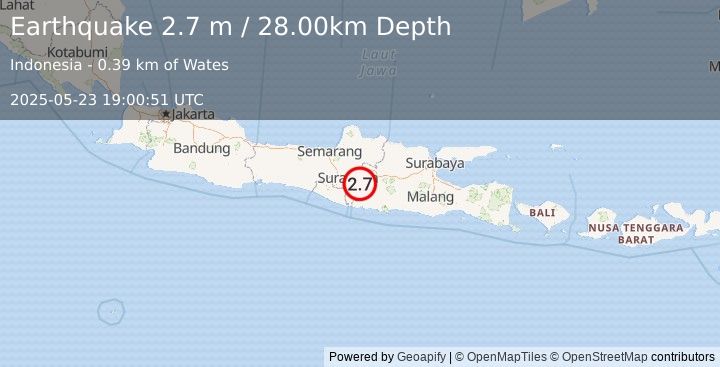 Earthquake JAVA, INDONESIA (2.7 m) (2025-05-23 19:00:51 UTC)