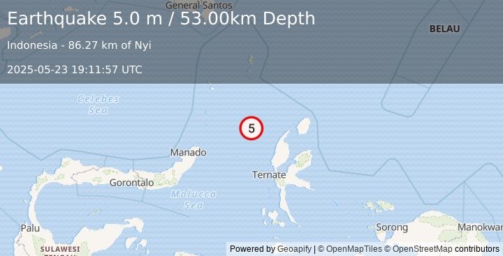 Earthquake MOLUCCA SEA (5.0 m) (2025-05-23 19:11:57 UTC)