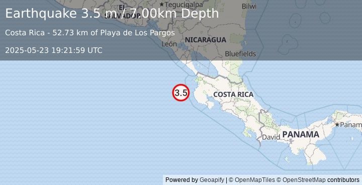 Earthquake OFF COAST OF COSTA RICA (3.5 m) (2025-05-23 19:21:59 UTC)