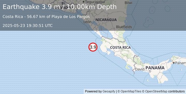 Earthquake OFF COAST OF COSTA RICA (3.9 m) (2025-05-23 19:30:51 UTC)