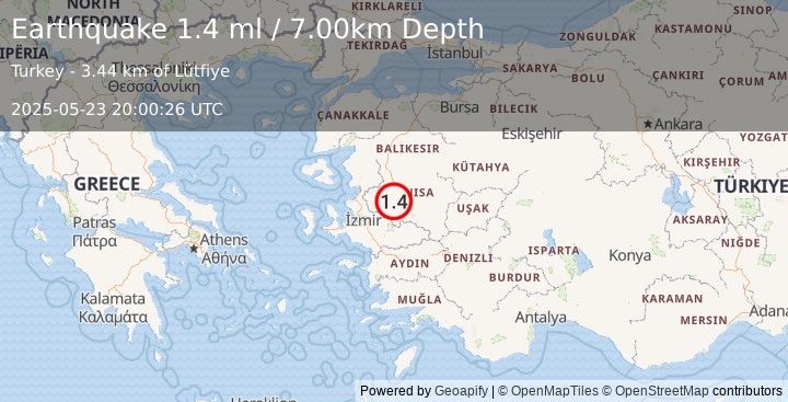 Earthquake WESTERN TURKEY (1.4 ml) (2025-05-23 20:00:26 UTC)